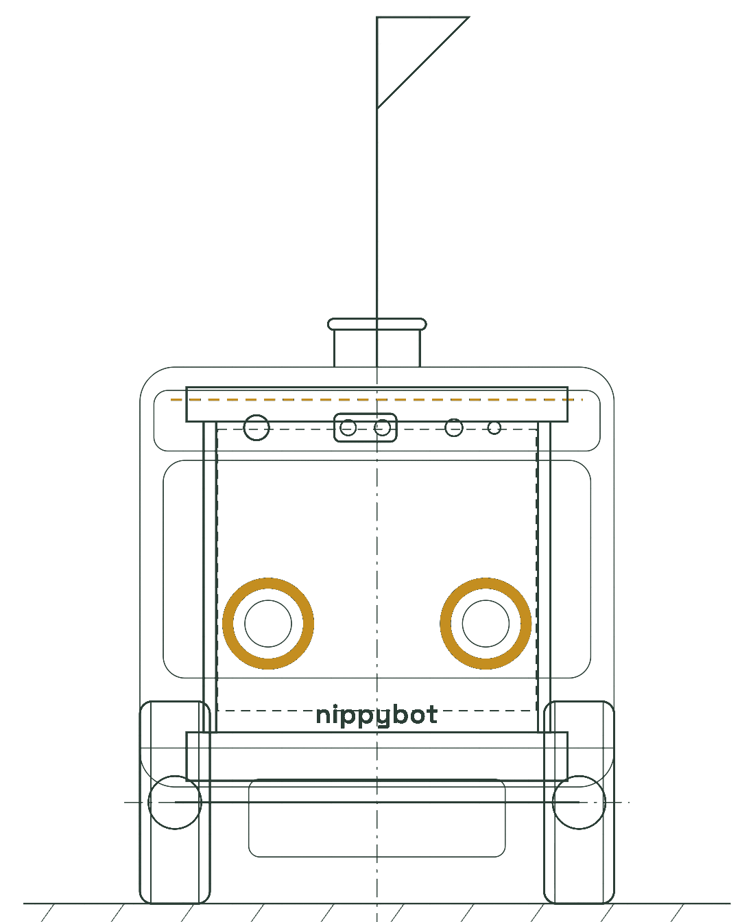 Nippybot technical blueprint, front elevation